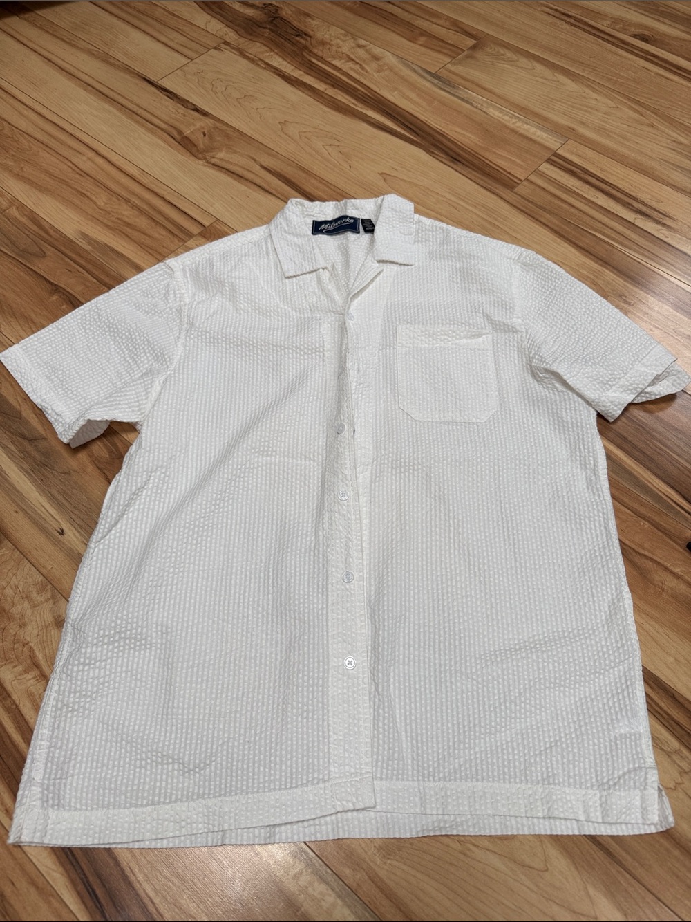 Seersucker Short-Sleeve Button-Down Shirt - White
